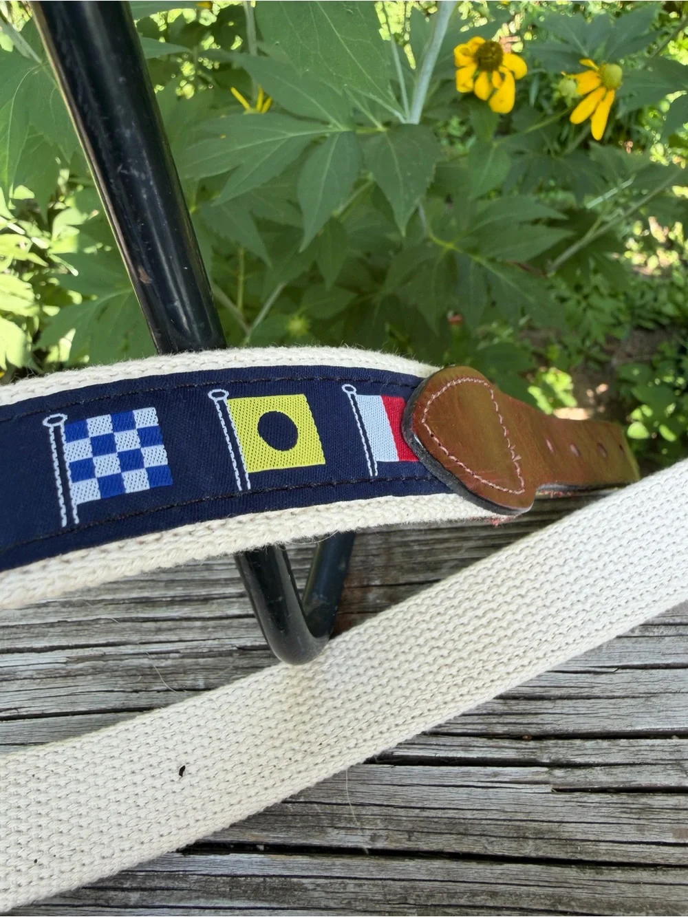 Men’s Nautical Flag Belt Canvas +Leather 42 D Ring Brickman’s Martha’s Vineyard